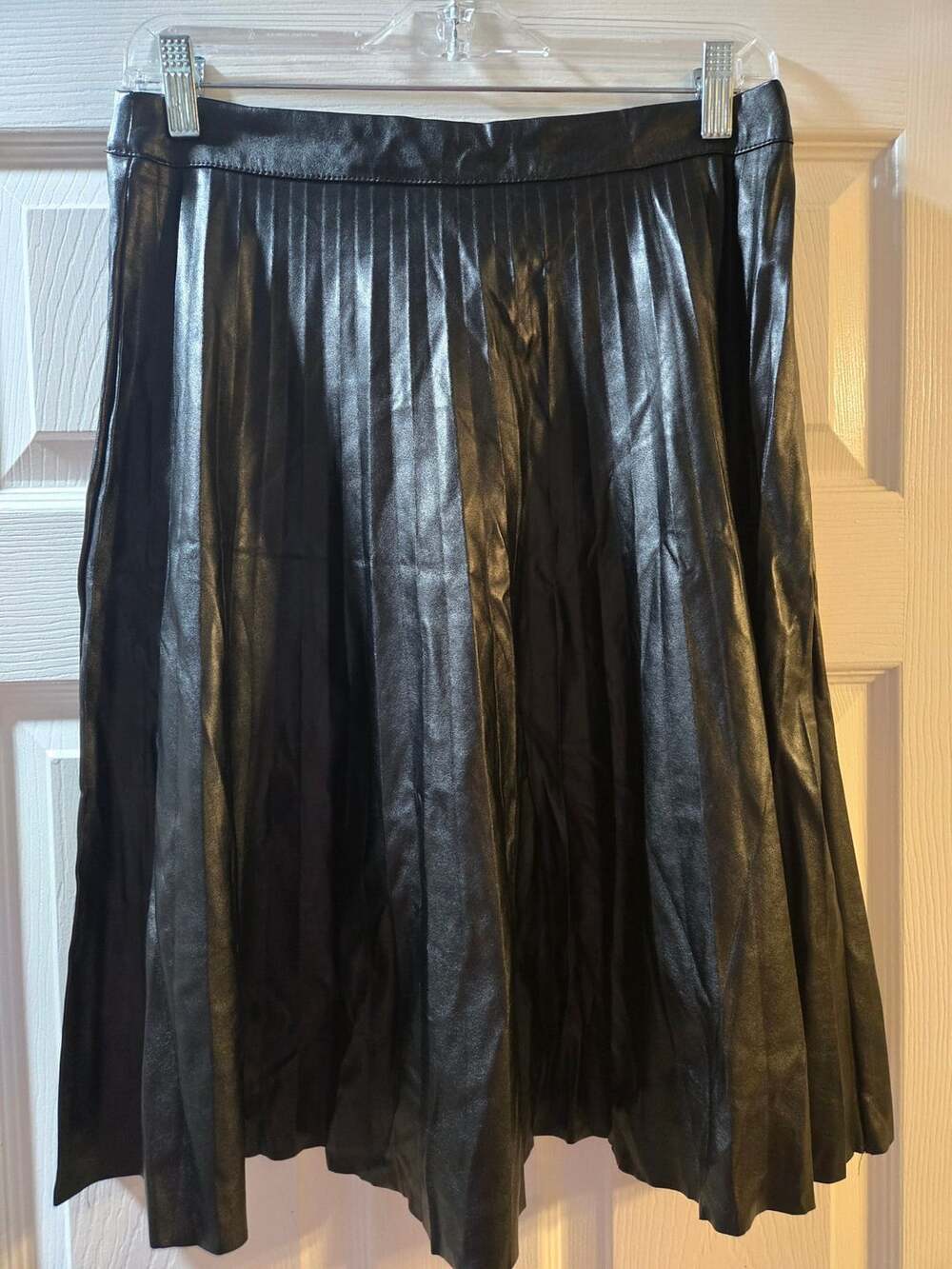 Sensational Collection Pleated Skirt Size L Black Faux Leather